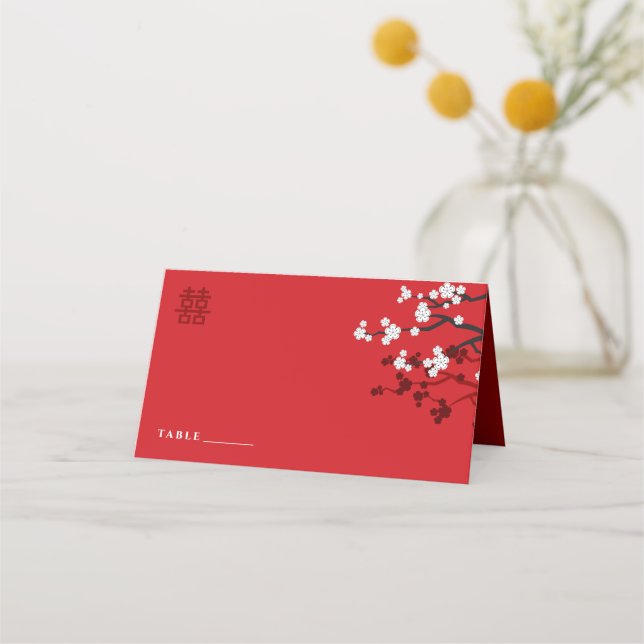 Carte De Placement Cherry Blossoms & Double Bonheur Mariage chinois (Devant)
