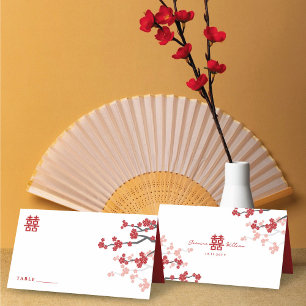Carte De Placement Cherry Blossoms & Double Bonheur Mariage chinois