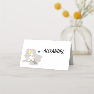 Carte De Placement chevalet baptême jolie petite lapin blanc