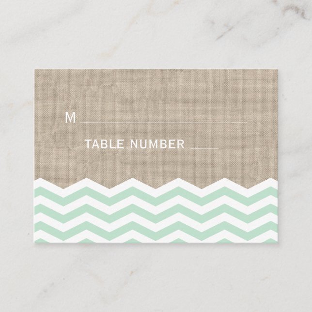 Carte De Placement Chevrons à la menthe sur Burlap Place Card (Devant)