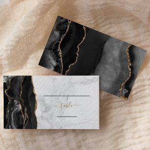 Carte De Placement Chic Black Gold Agate Mariage en marbre