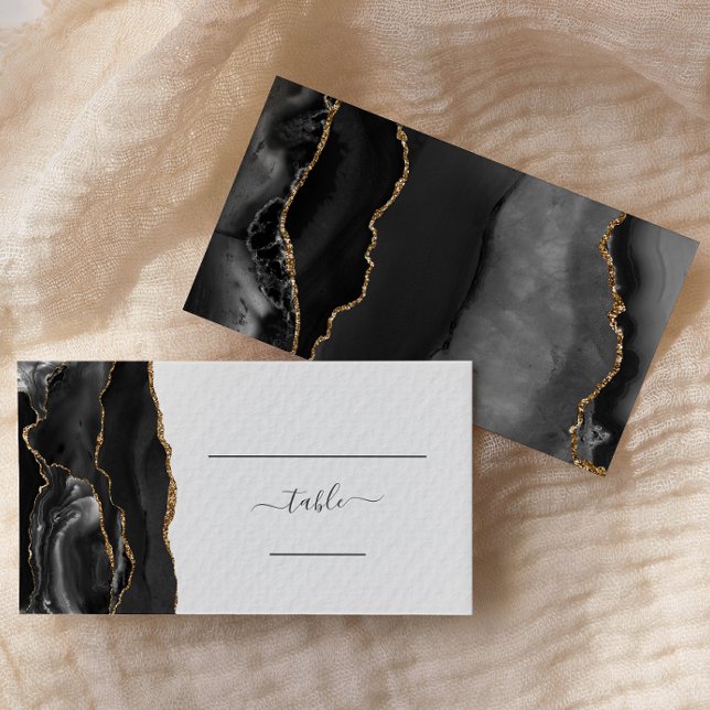Carte De Placement Chic Black Gold Agate Mariage Escort (Créateur téléchargé)
