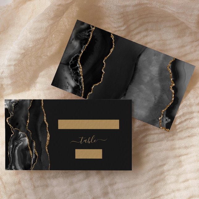 Carte De Placement Chic Black Or Agate Dark Mariage Escort (Créateur téléchargé)