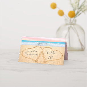 Carte De Placement Chic Blush Pink Purple Beach Mariage 2 Heart Sand