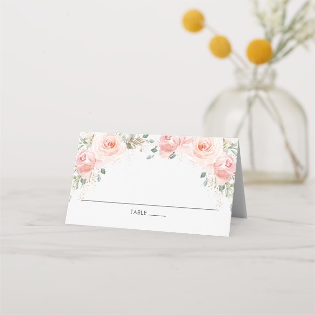 Carte De Placement Chic Blush Rose Floral Or Nom d'hôte Carte Place (Devant)