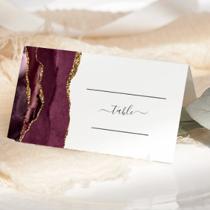 Carte De Placement Chic Burgundy Gold Agate Mariage Table Place Card