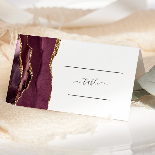 Carte De Placement Chic Burgundy Gold Agate Mariage Table Place Card (Créateur téléchargé)