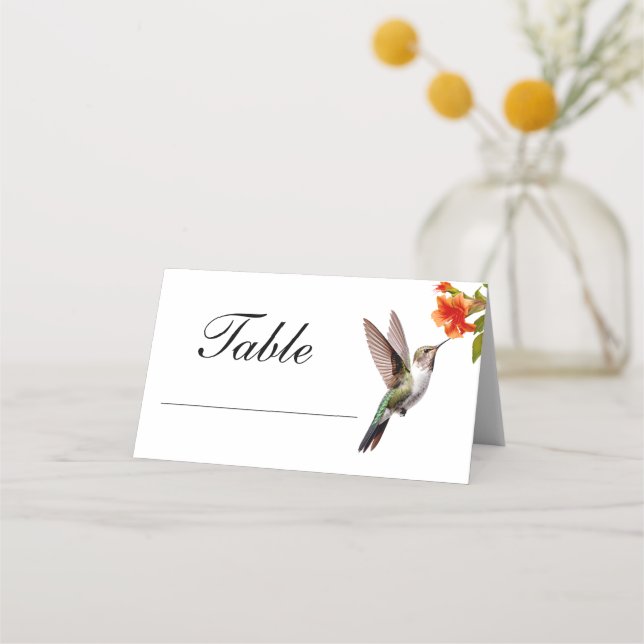 Carte De Placement Chic colibri et Mariage de fleurs orange (Devant)