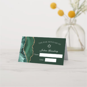 Carte De Placement Chic Dark Green Gold Bar Mitzvah Place Card