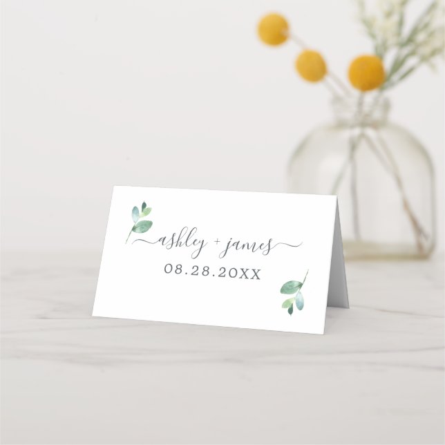 Carte De Placement Chic Eucalyptus Foliage Blanc Personnalisé Mariage (Devant)
