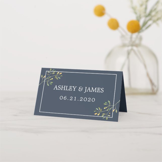 Carte De Placement Chic Eucalyptus Green Navy Mariage botanique bleu (Devant)