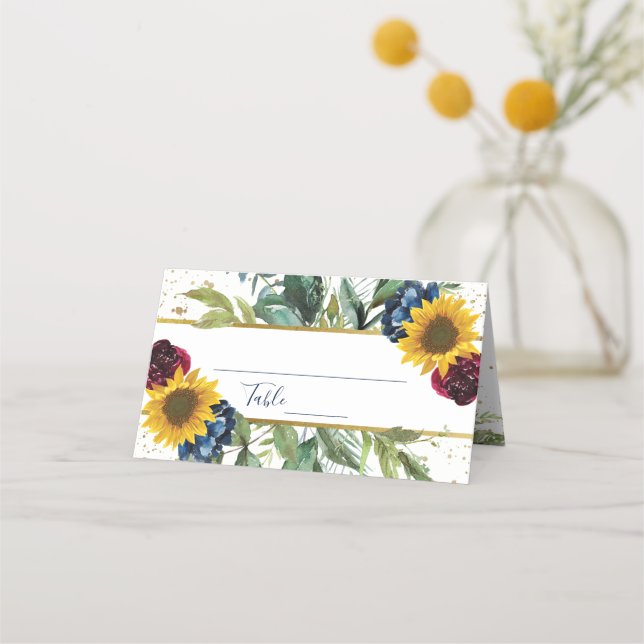 Carte De Placement Chic Fleur de Tournesol Floral Doré Paillettes Fêt (Devant)