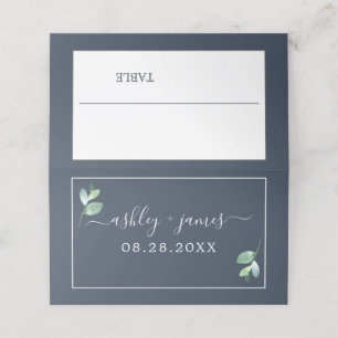 Carte De Placement Chic Foliage Bleu Foncé Carte de lieu de mariage p