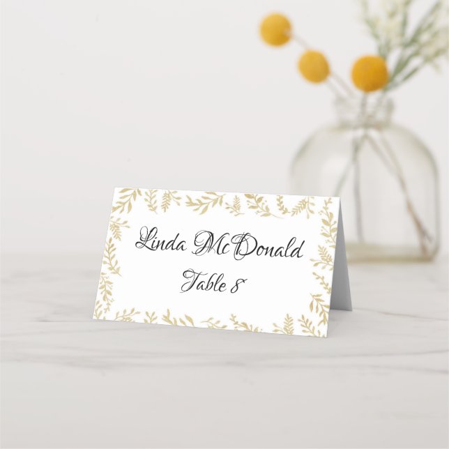 Carte De Placement Chic Gold Foil Feuille Réception Carte Place (Devant)