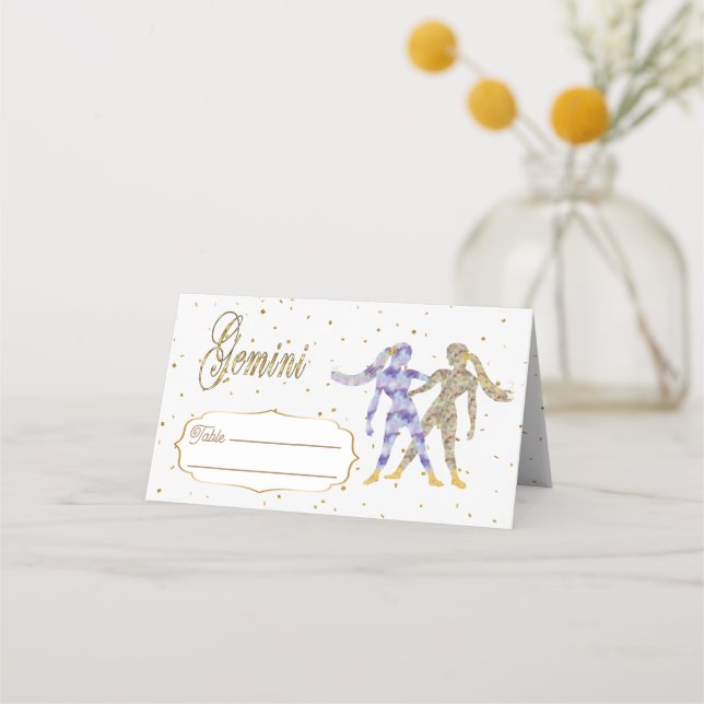 Carte De Placement Chic Gold Gemini Zodiac Anniversaire (Devant)