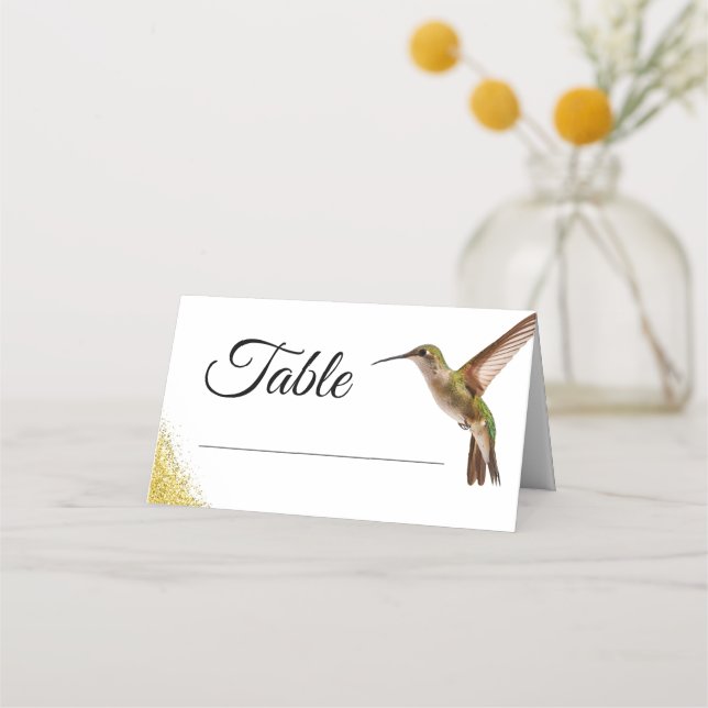 Carte De Placement Chic Green Hummingbird et Gold Dust Mariage (Devant)