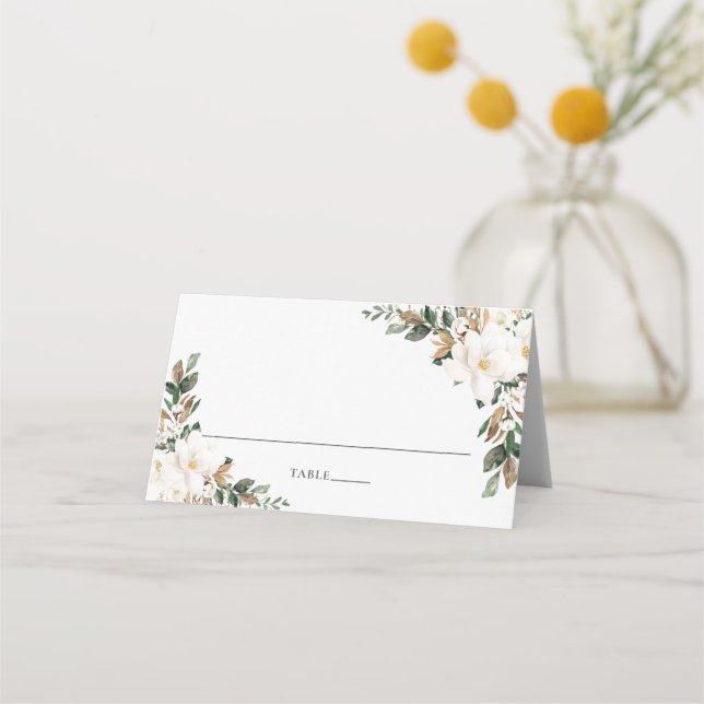 Carte De Placement Chic Ivory Magnolia Greenery Mariage Nom d'hôte (Devant)