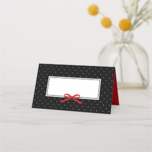 Carte De Placement Chic moderne Polka point noir avec ruban rouge