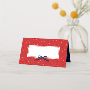 Carte De Placement Chic moderne Polka Point rouge avec ruban bleu