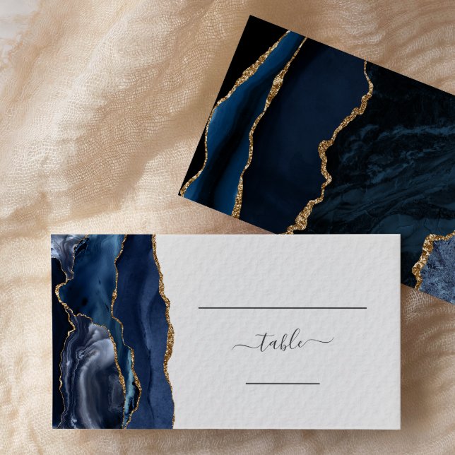 Carte De Placement Chic Navy Blue Gold Agate Mariage Escort (Créateur téléchargé)