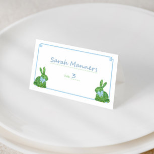 Carte De Placement Chic Pale Bleu Vert Boxwood Bunny Printemps Brunch