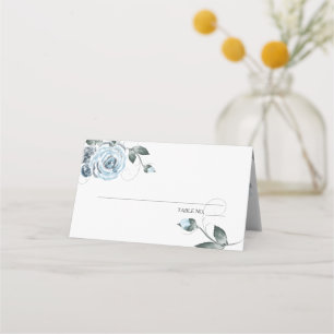 Carte De Placement Chic Roses d'aquarelle bleu Dusty