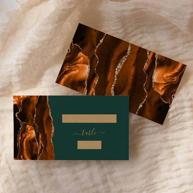 Carte De Placement Chic rouille Or Agate Vert Mariage Escort (Créateur téléchargé)