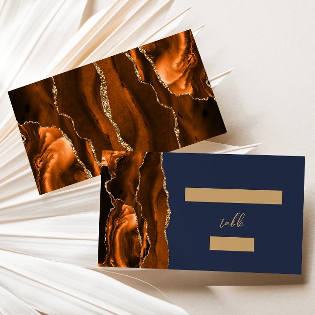 Carte De Placement Chic Rust Gold Agate Marine Blue Mariage Escort (Créateur téléchargé)