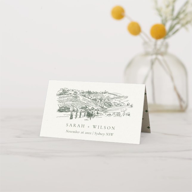 Carte De Placement Chic Rustic Green Winery Mariage de croquis (Devant)