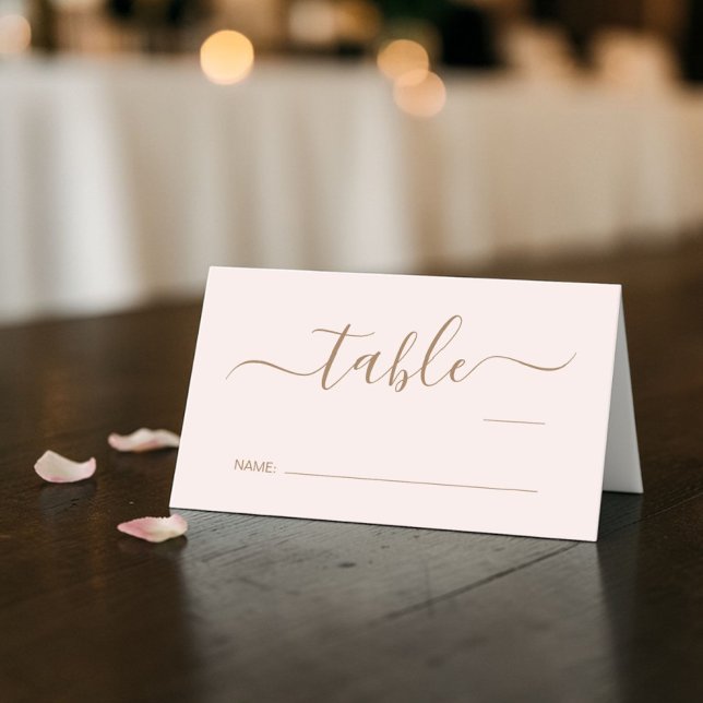 Carte De Placement Chic Script Pink Gold Wedding Table Number (Chic Script Pink Gold Wedding Table Number Place Card)