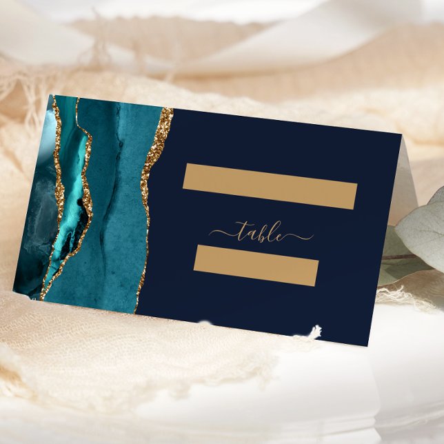 Carte De Placement Chic Turquoise Gold Agate Marine Mariage bleu (Créateur téléchargé)