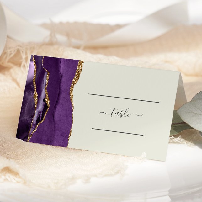 Carte De Placement Chic violet or Agate Mariage ivoire (Créateur téléchargé)