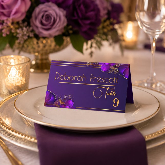 Carte De Placement Chics Violettes Lumineuses Numéro de Table de Mari (Chic Modern Luminous Violets Place Card)