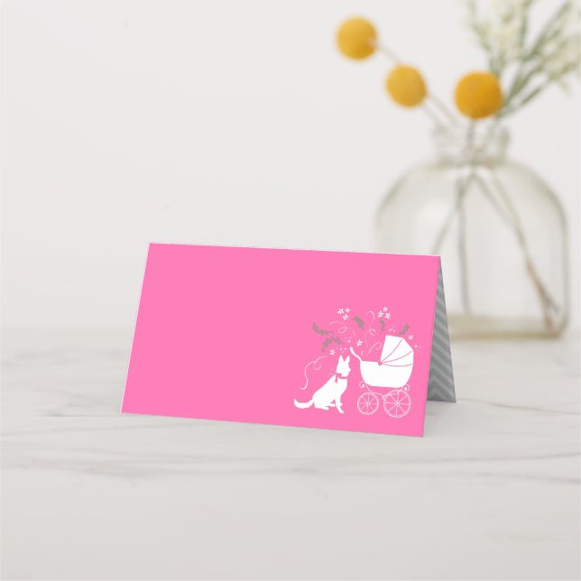 Carte De Placement Chien berger allemand Baby shower fille rose (Devant)