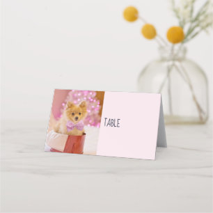 Carte De Placement Chien mignon avec cou rose Photographie de Noël