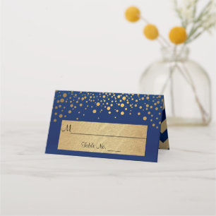 Carte De Placement Chiffres Navy Blue and Gold Chevron et Confetti 2
