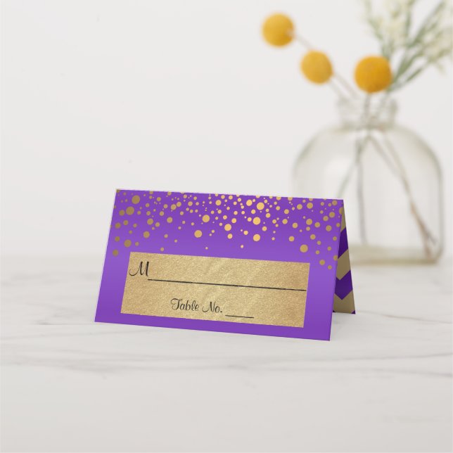 Carte De Placement Chiffres Purple et Gold Chevron et Confetti (Devant)