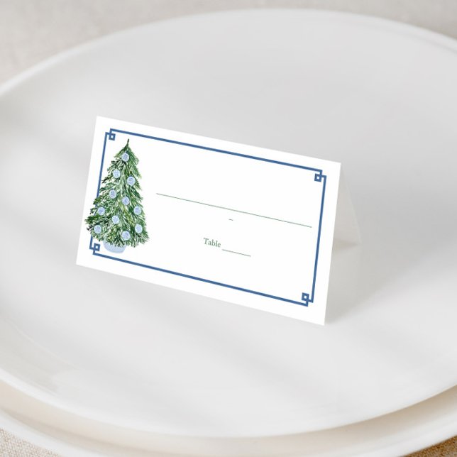 Carte De Placement Chinoiserie Noël Fête nourriture Tente Buffet Cart (Preppy blue and green chinoiserie holidays tree place cards with tartan backer)