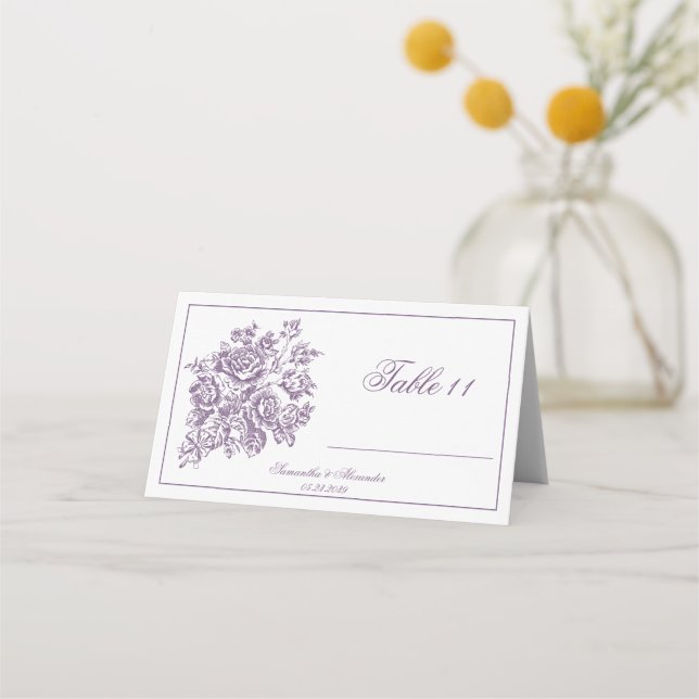 Carte De Placement Chinoiserie Purple Rose Bouquet Mariage victorien (Devant)