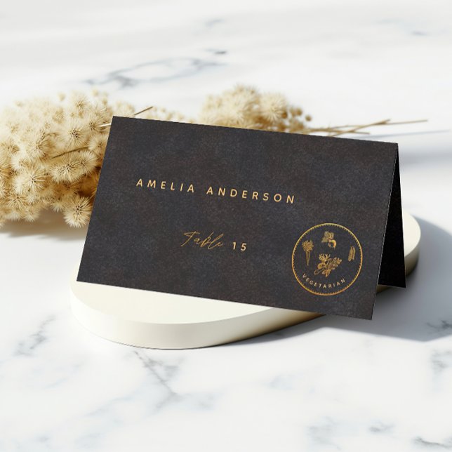 Carte De Placement Choix de nourriture Mariage à base de Black et Gol (Créateur téléchargé)