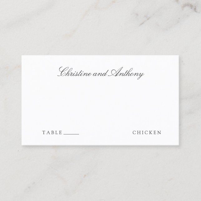 Carte De Placement Choix de repas noir et blanc pour mariage à l'anci (Devant)