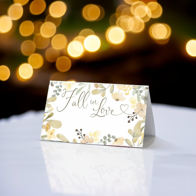 Carte De Placement Chute d'amour boho floral automne chic douche nupt (Fall in love boho floral autumn chic bridal shower place card)