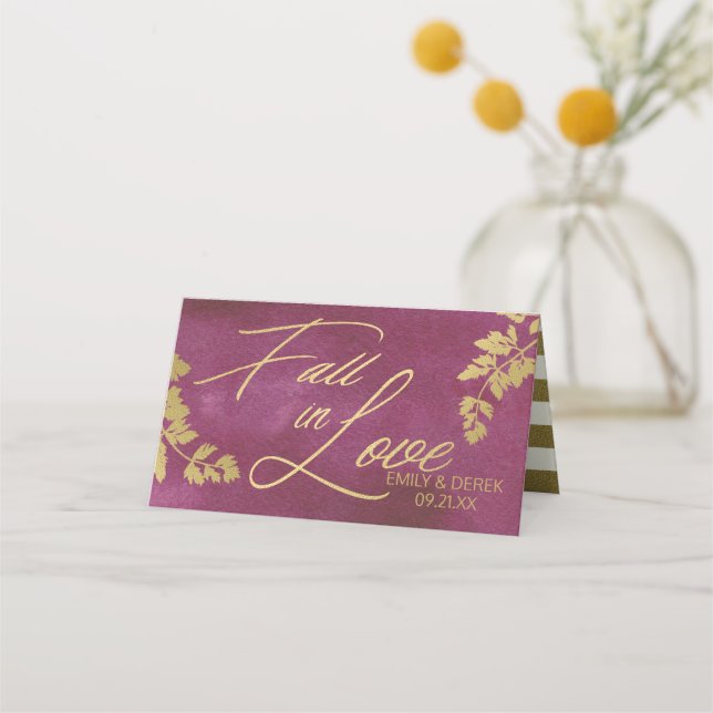 Carte De Placement Chute en amour Automne Gold et Cranberry Seating (Dos)