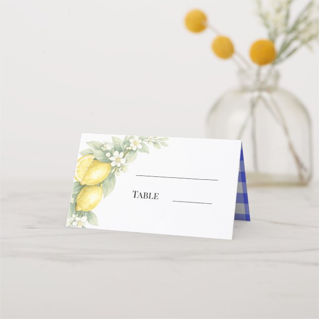 Carte De Placement Citron bleu vichy jardin fête (Devant)