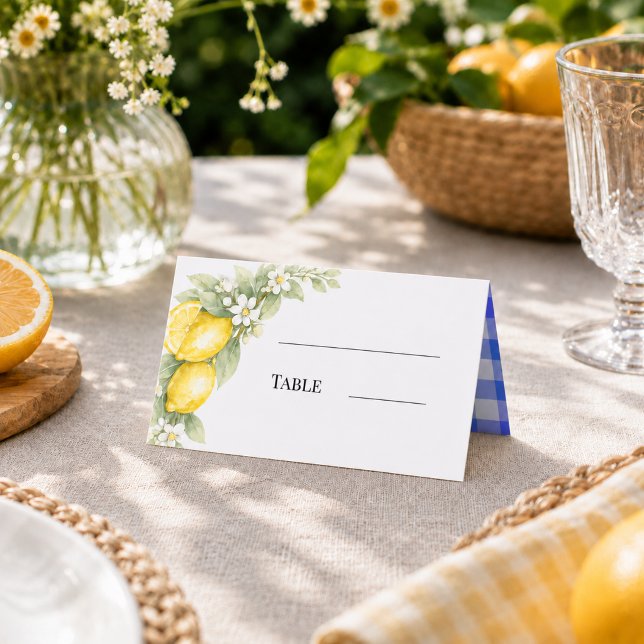 Carte De Placement Citron bleu vichy jardin fête (Créateur téléchargé)