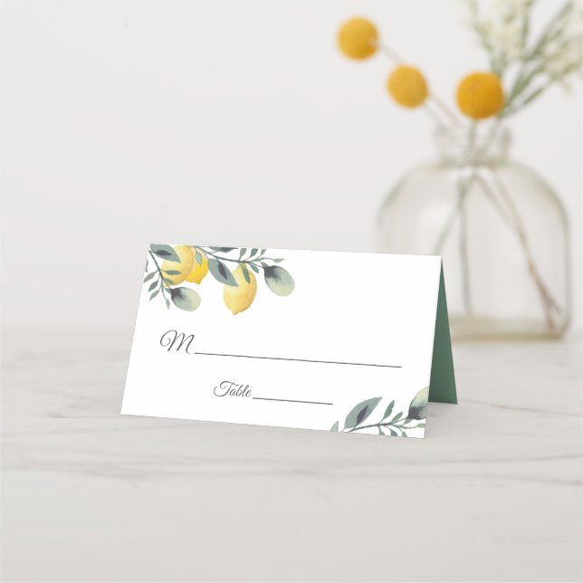 Carte De Placement Citron moderne et Mariage floral aquarelle (Devant)