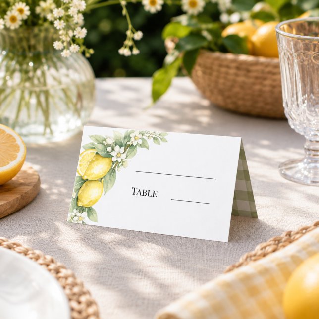 Carte De Placement Citron sauge verte gingham (Créateur téléchargé)