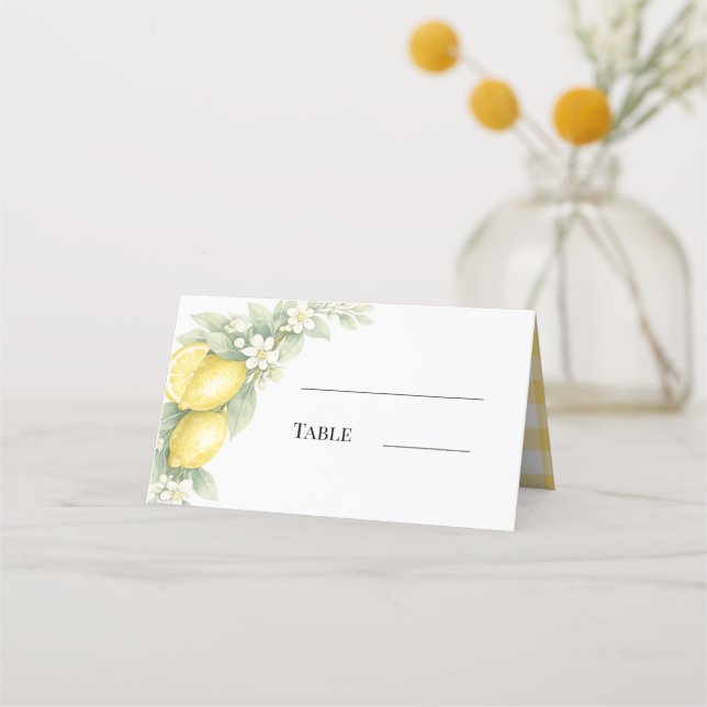 Carte De Placement Citrons jaune citrique vichy fête de jardin (Devant)