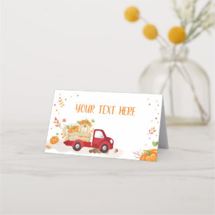 Carte De Placement Citrouille Automne Camion Rouge Étiquette de nourr