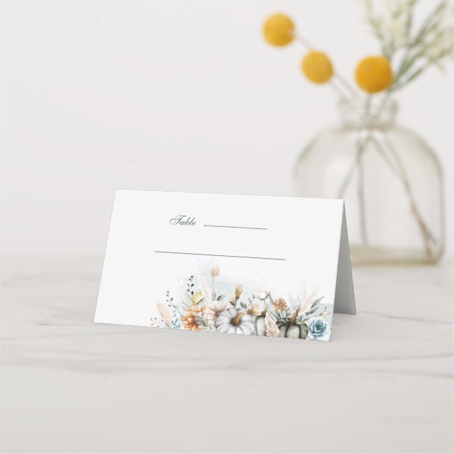 Carte De Placement Citrouille blanc avec carte Mariage Fleur sauvage (Devant)
